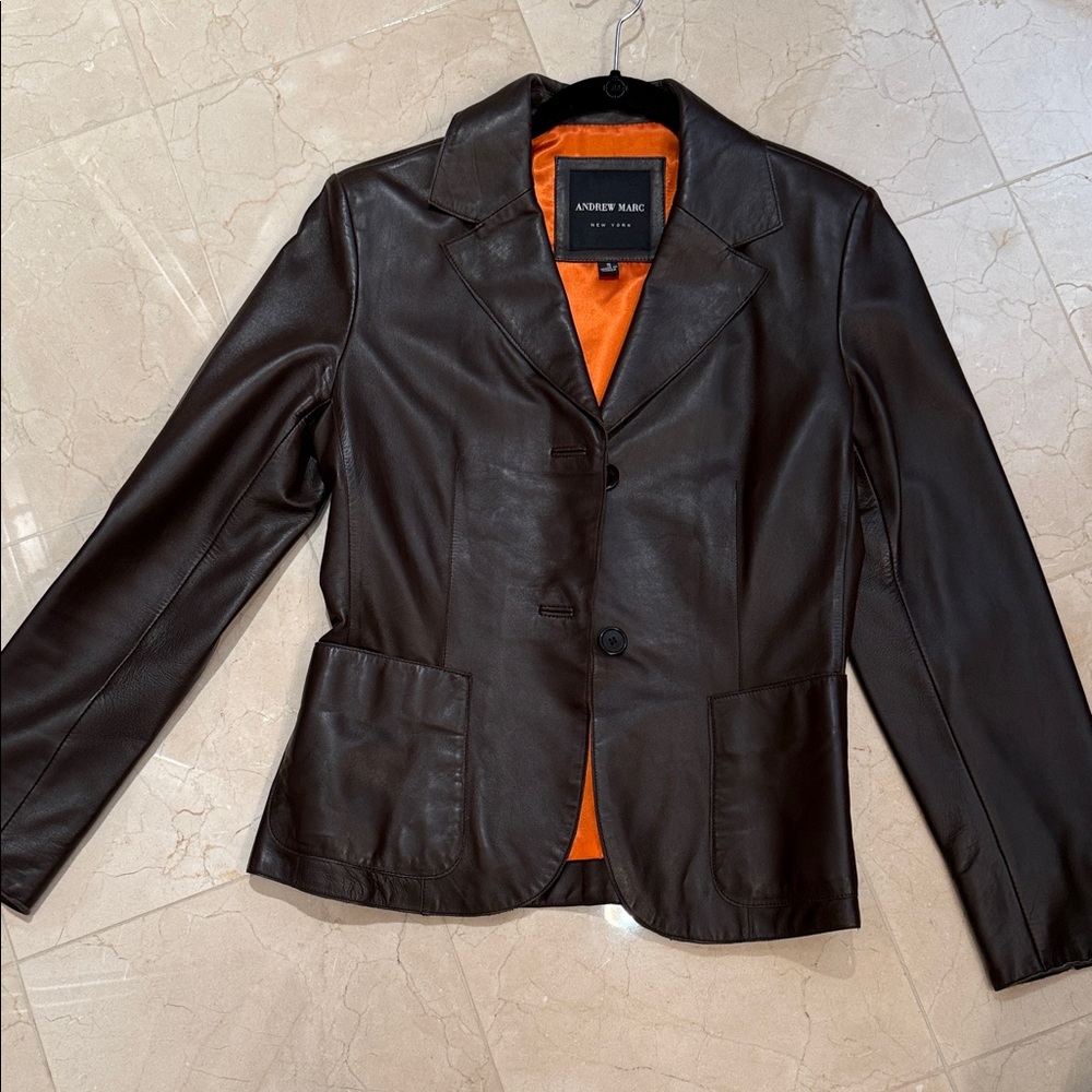 Andrew Marc Women's Chocolate Leather Blazer